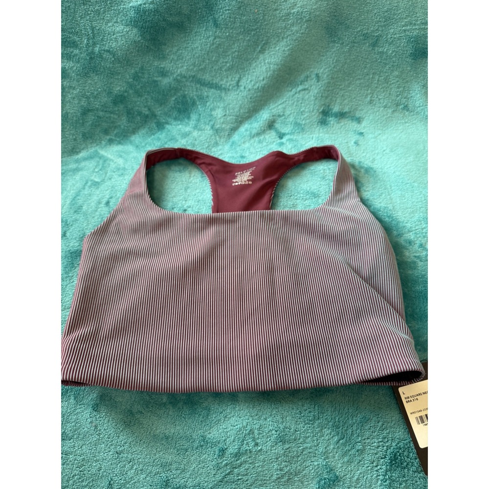 Peloton Rib Square Neck Bra 316 Burgundy Teal Striped Racerback WR01048-253008-L